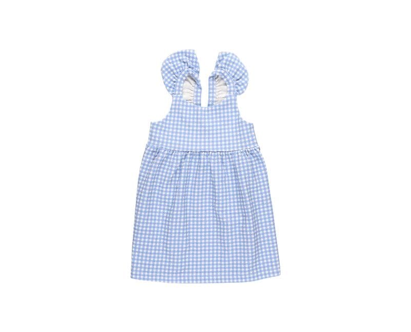 Toddler girl's blue gingham ruffle sleeve dress