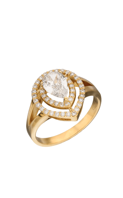Yellow gold pear cut diamond halo ring