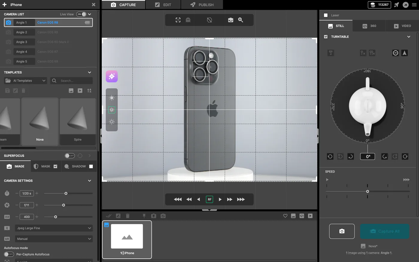 Orbitvu Station capture screen with AI Photo Assistant