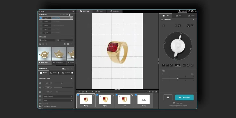 Capture your product and open a Still Asset in the Edit tab